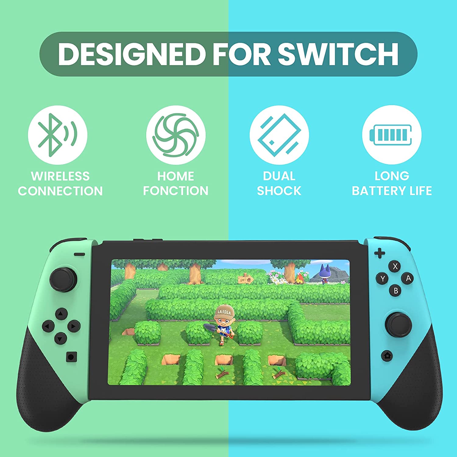 Taovaonl 500mAh Switch Controller Joy Cons-Blue and Green