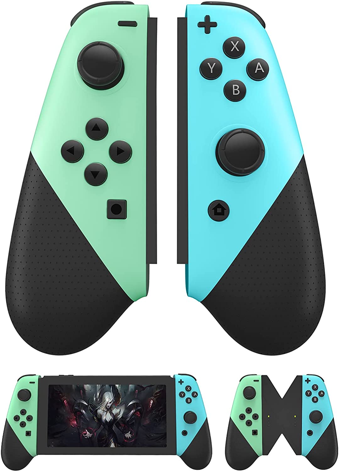 Taovaonl 500mAh Switch Controller Joy Cons-Blue and Green