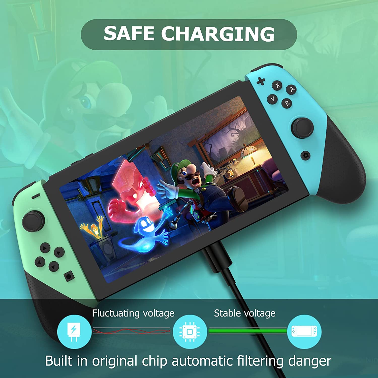 Taovaonl 500mAh Switch Controller Joy Cons-Blue and Green